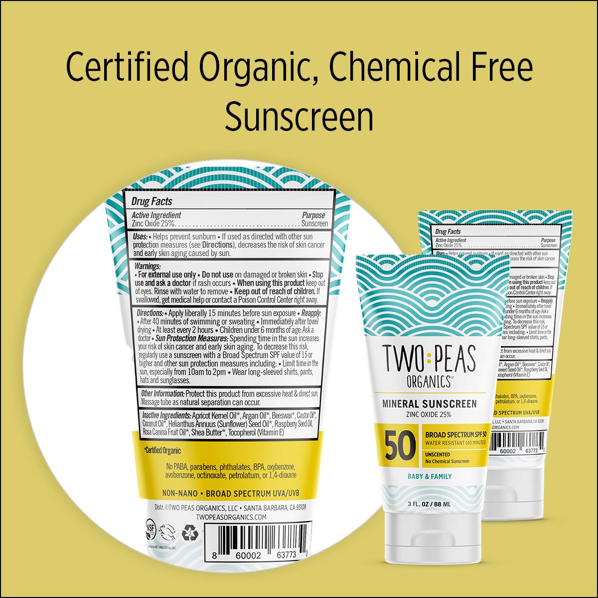 Buy Two Peas Organics All Natural Organic SPF 50 Sunscreen Lotion