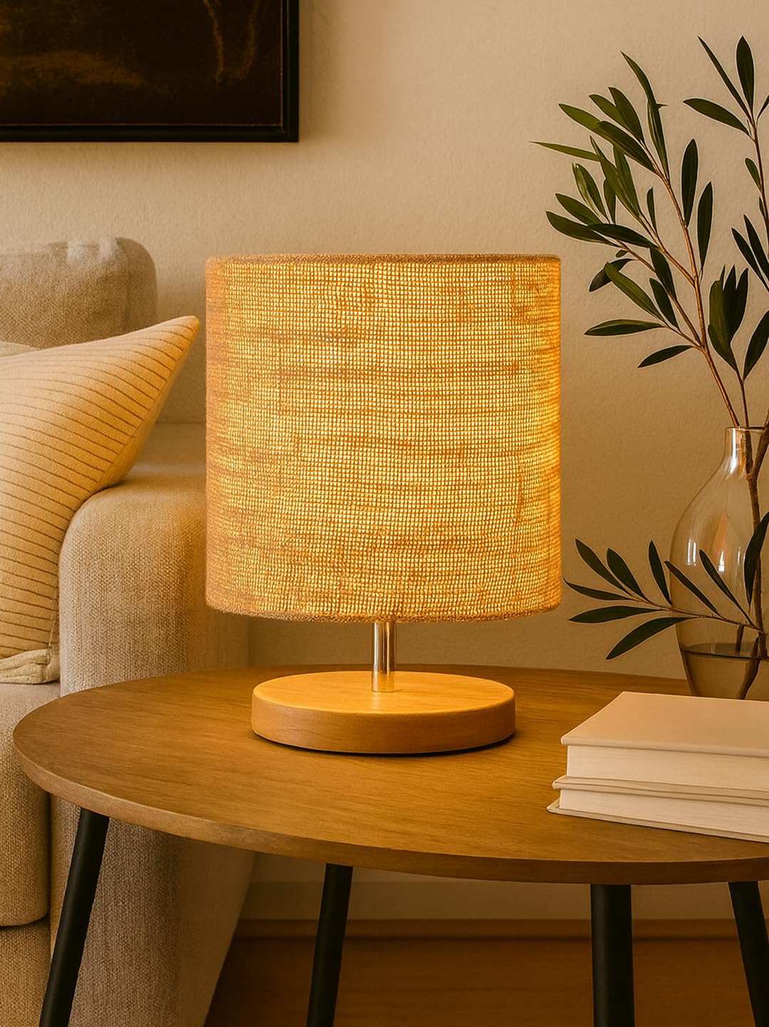 Decorcity Printed Table Lamp for Home Décor | Warm LED Night Lamp with Wooden Base | Decorative Bedside Lamp for Living Ro...