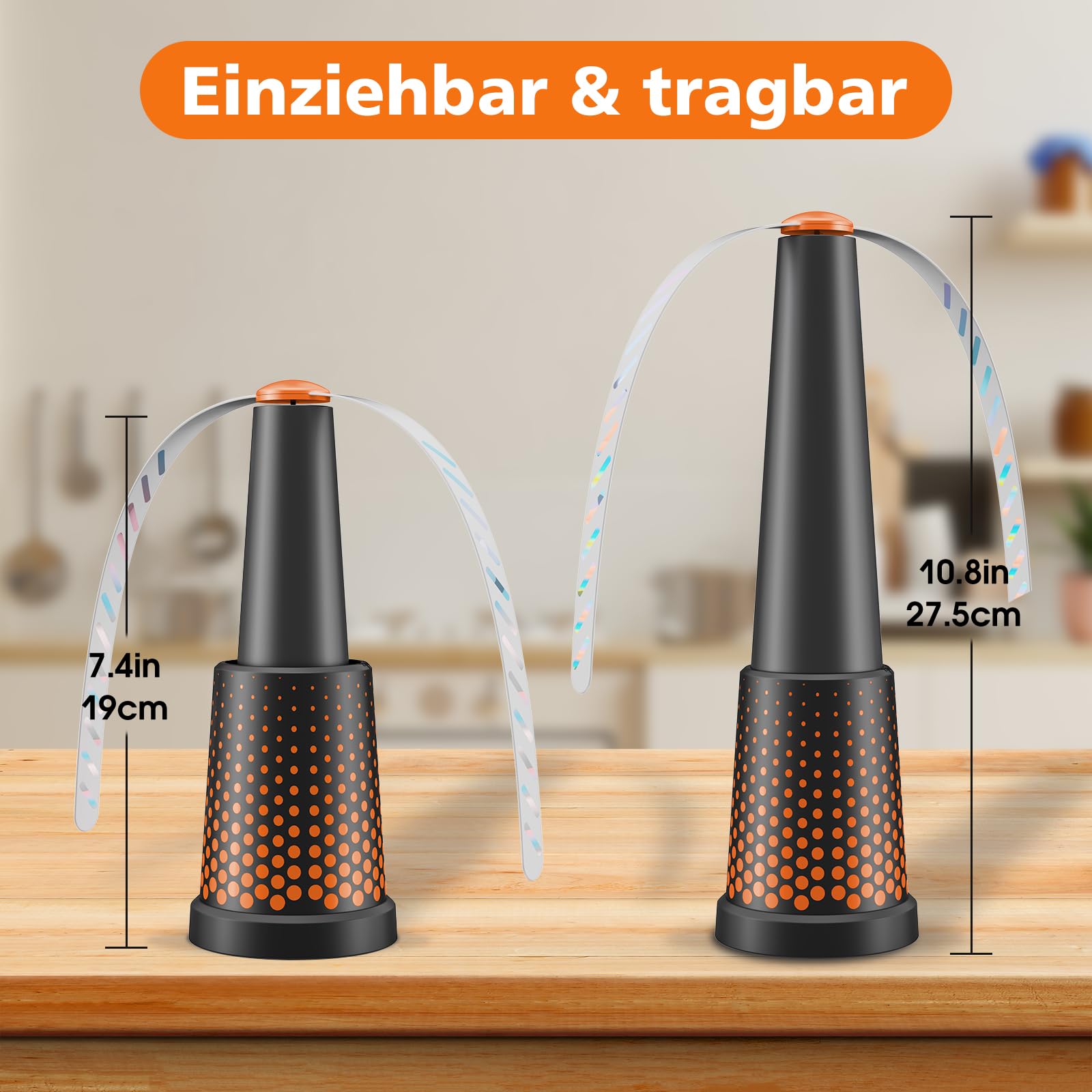 2 Stück Fliegenwedler,Einziehbar und Aufhängbar Fliegenwedler für den Tisch, Tragbarer Mückenschutz Ventilator für Fliegenventilator zum Fliegen Fliegenwedler für Tische-Orange