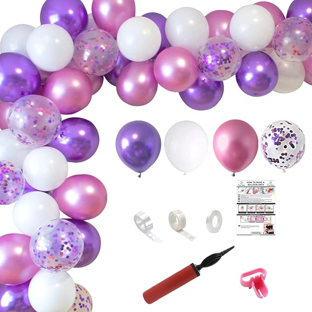 Party Plenty Metallic Purple and Pink Balloon Arch Kit with Pump | Complete Balloon Garland Kit | Birthday, Wedding and Baby Shower Balloon Arch Decoration Maker | DIY Pink and Purple Balloon Arch Kit