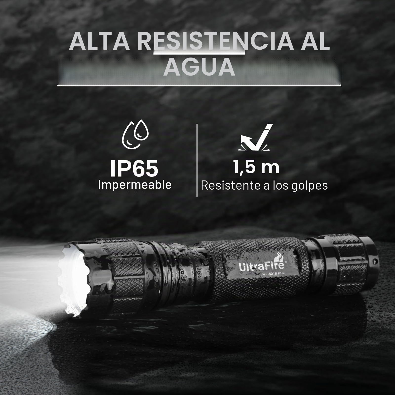 ULTRAFIRE Linterna táctica con estuche, 1200 lúmenes, linterna LED monomodo con cinturón de servicio soporte de antorcha, para aplicación de la ley, patrulla, seguridad, exterior, WF-501B PRO