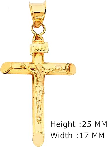 Miniatura 2 de Colgante de cruz grabado de Jesús de oro amarillo de 14 quilates, acabado pulido con dije de crucifijo, símbolo espiritual hecho a mano, joyería