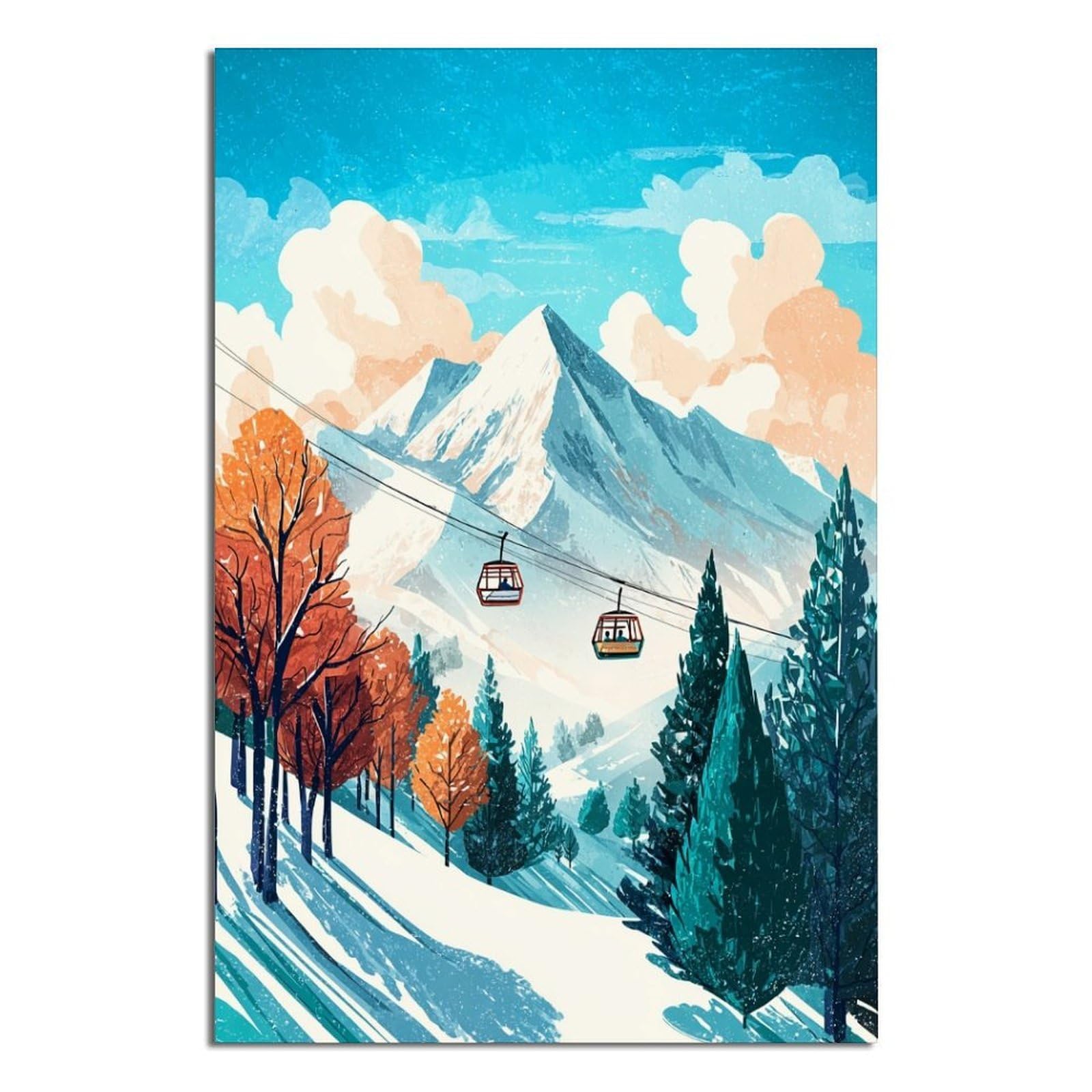iPuzou Niseko Ski Poster 20x30inch(50x75cm) Vintage Watercolor Canvas Art
