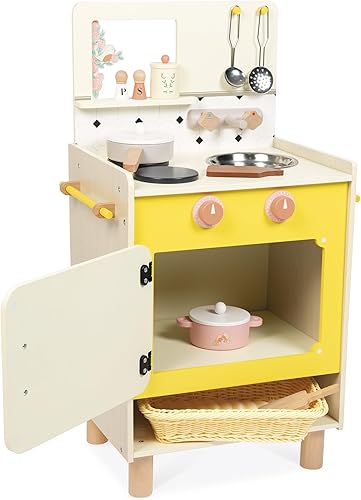 Miniatura 2 de Janod - Cocina infantil de madera - Equipada con horno, fregadero y 11 accesorios incluidos - Botones de sonido giratorios - Juguete de imitación y