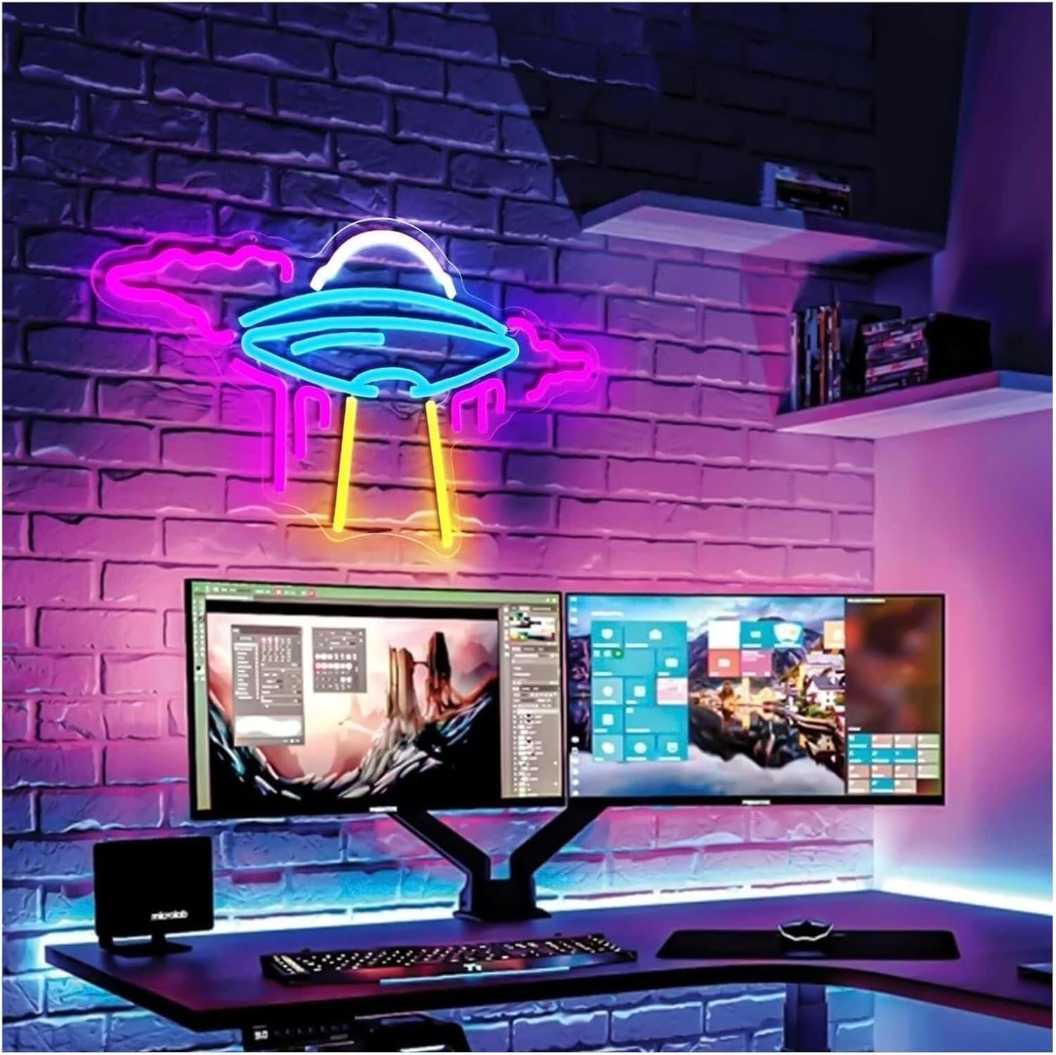 Carteles De Neón De Arte Colgante Ovni Letrero De Neón Nave Espacial Alienígena Luz Led Regulable para Lámpara De Decoración De Pared Alimentado por USB para Niños Sala De Juegos Espaciales
