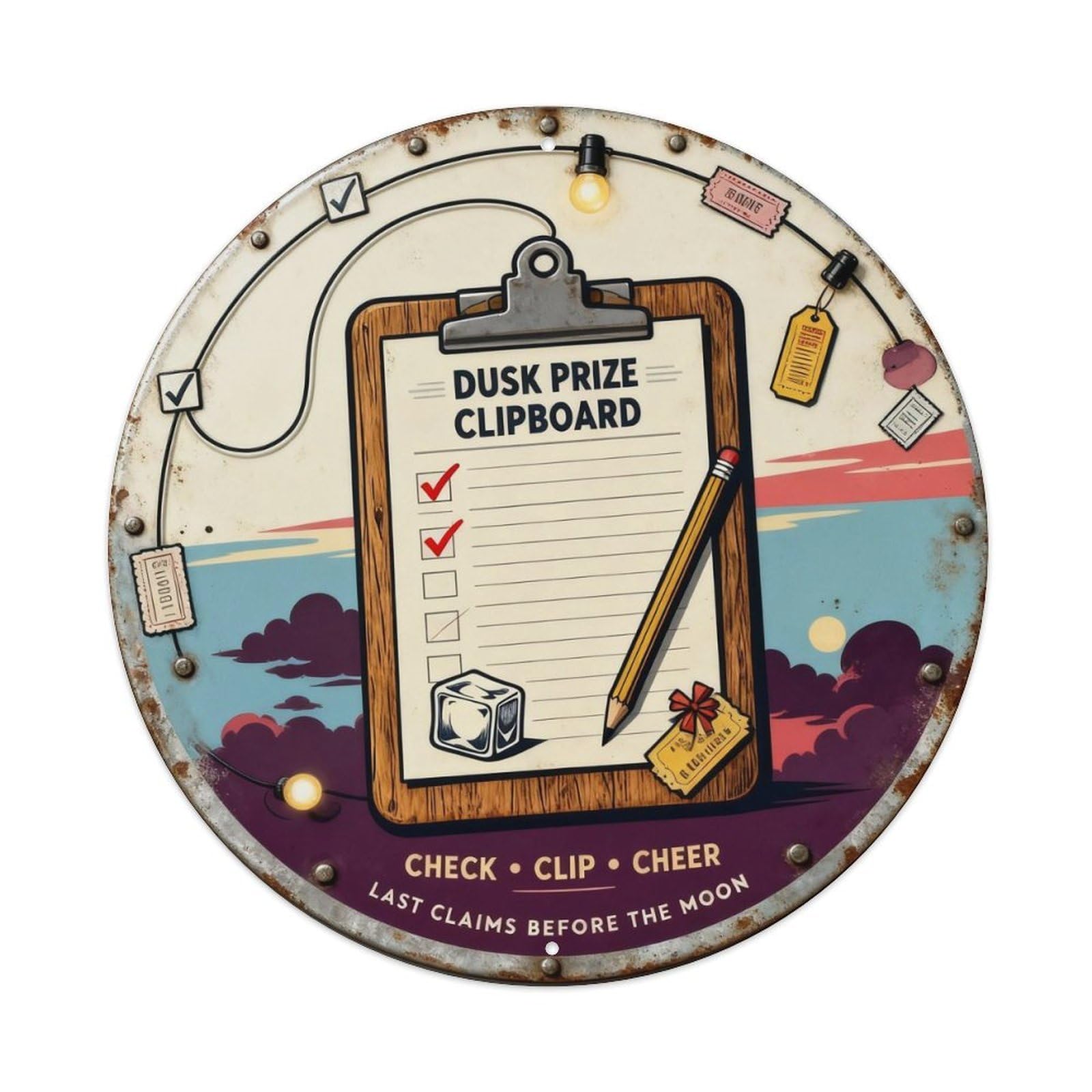 Dusk Prize Clipboard Sign Metal Tin Sign Plaque