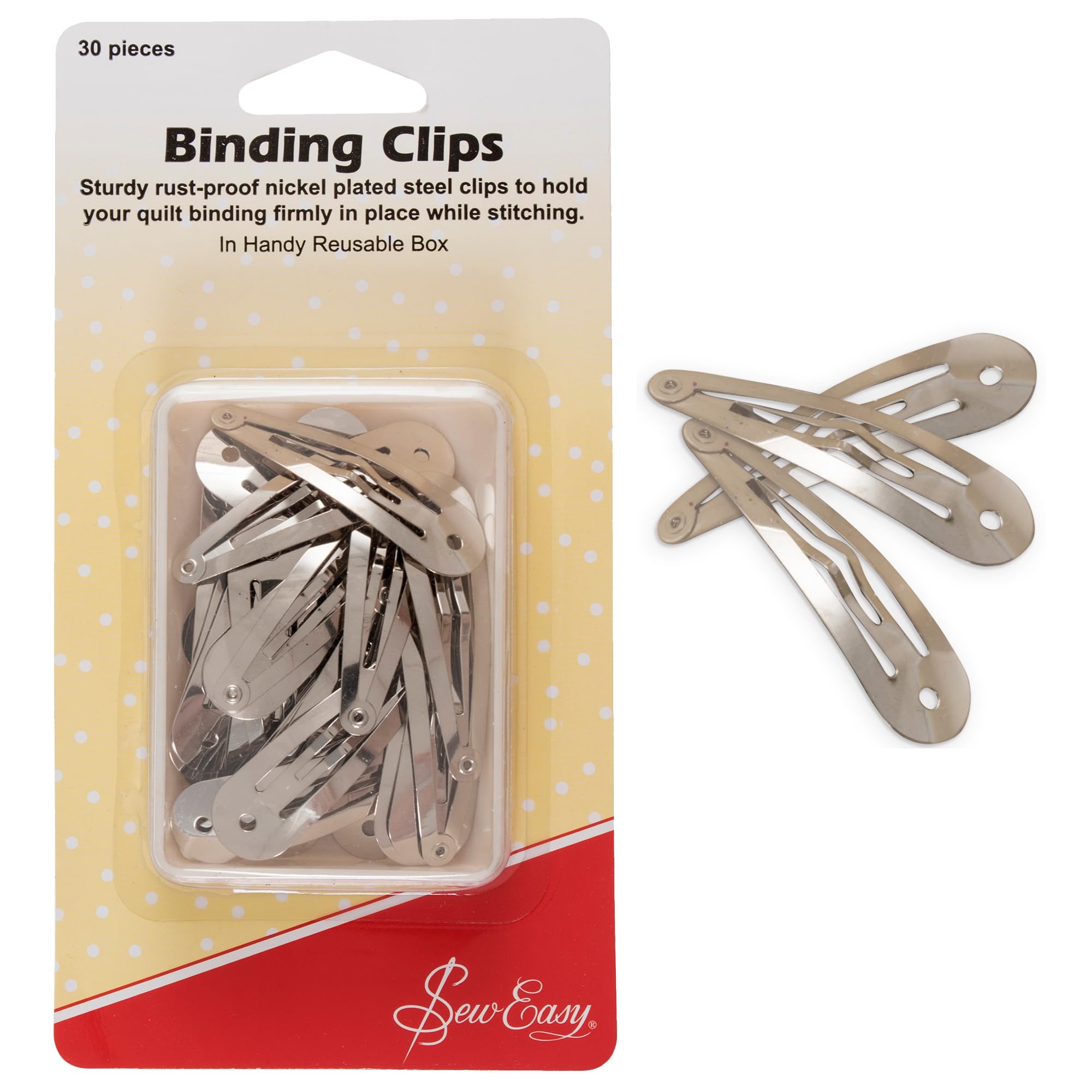 Sew Easy Binding Clips – 30 Pcs Rustproof Nickel Plated Clips for Binding, Stitching, Sewing, Quilting