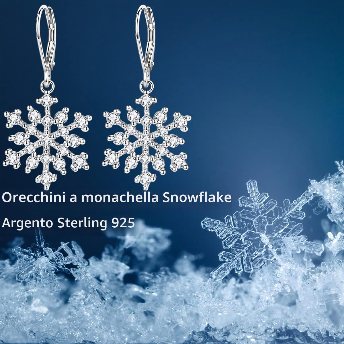 Orecchini a Fiocco di Neve da Donna Argento Sterling 925 con Zirconi Cubici Neve Orecchini Pendenti Gioielli di Natale Regali per Donne