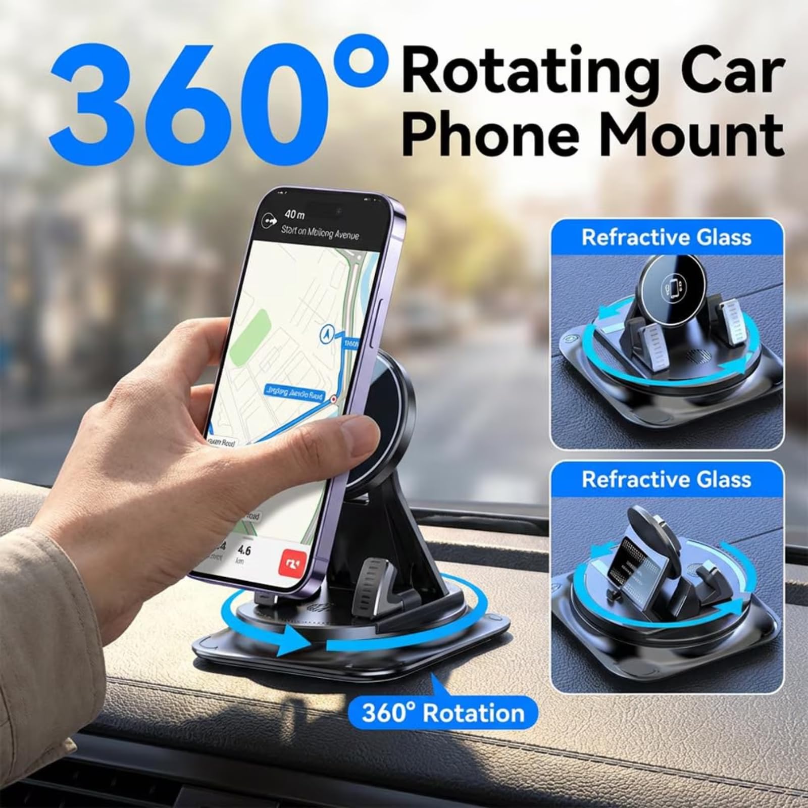 2026 Supporto per telefono girevole a 360° per auto, regolabile, supporto universale per navigazione, per smartphone, accessorio per interni auto (1 pezzo)