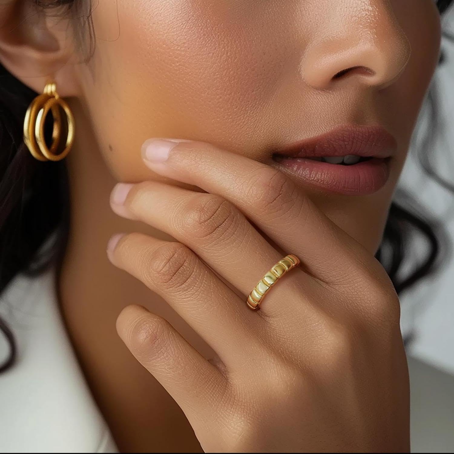 14K Gold Rings for Women Non Tarnish Chunky Square Interspaced Womens Gold Rings 5-9 - Image 2