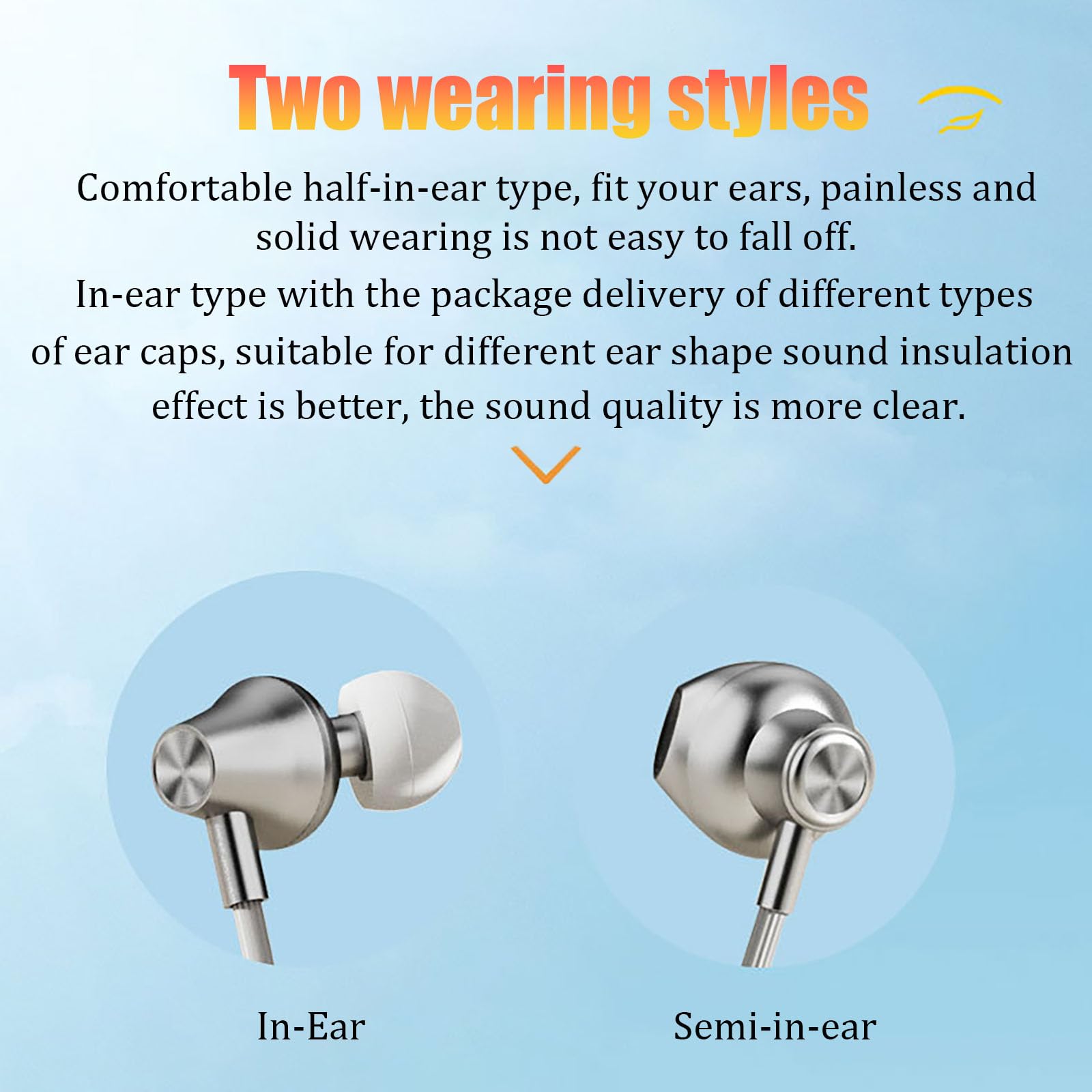 Auricolari in-ear wireless con archetto da collo, 27 g, ultra leggeri, confortevoli, 8 ore di riproduzione, bassi profondi, con microfono, per sport, allenamento, ufficio (arancione)