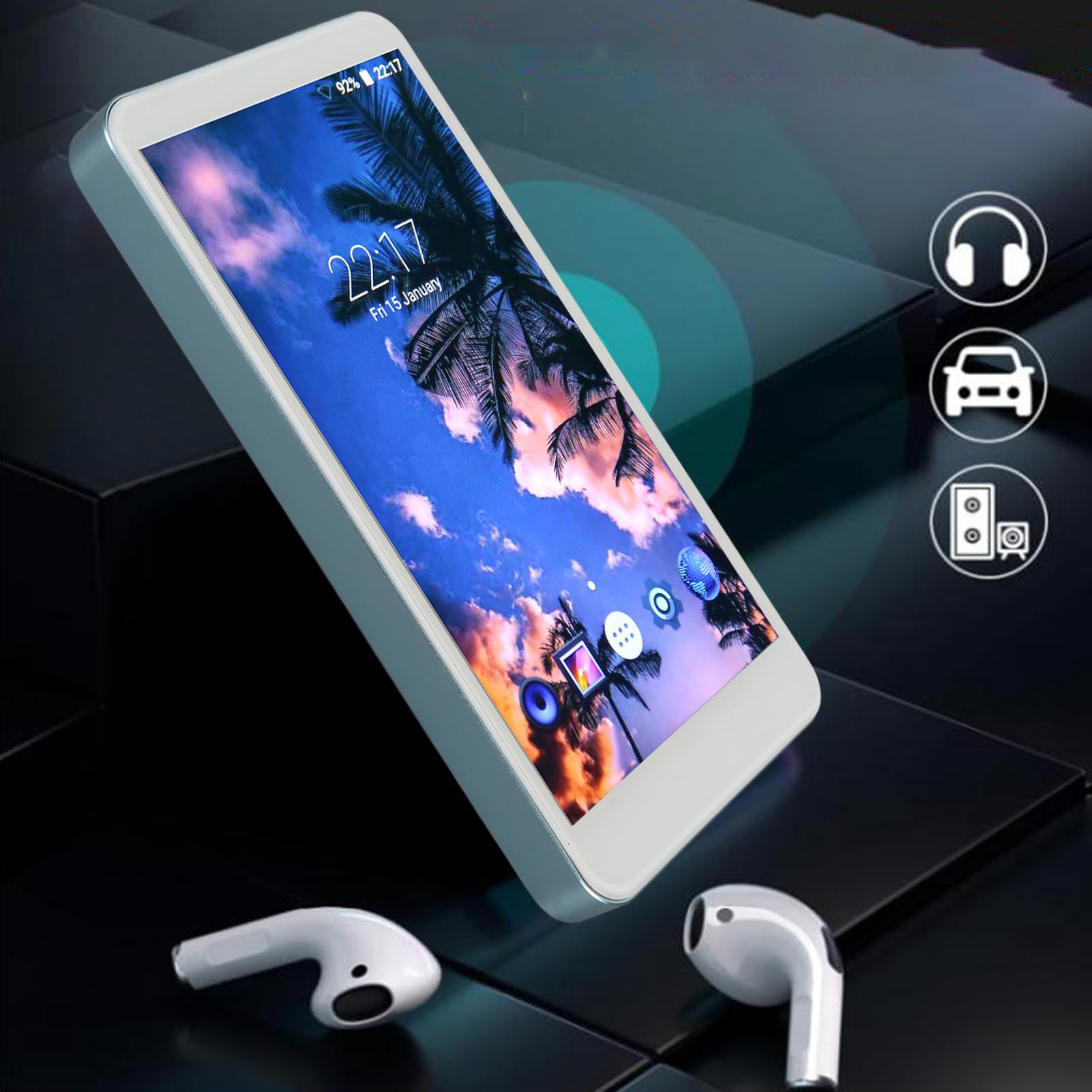 Odtwarzacz MP4 WiFi, 5,0-calowy Ekran Dotykowy HD Odtwarzacz MP4 z Bluetooth, RAM 2 GB ROM 16 GB, Tylna Kamera 5 MP, Przenośny Odtwarzacz Muzyczny HiFi Obsługa zdjęć Radio FM