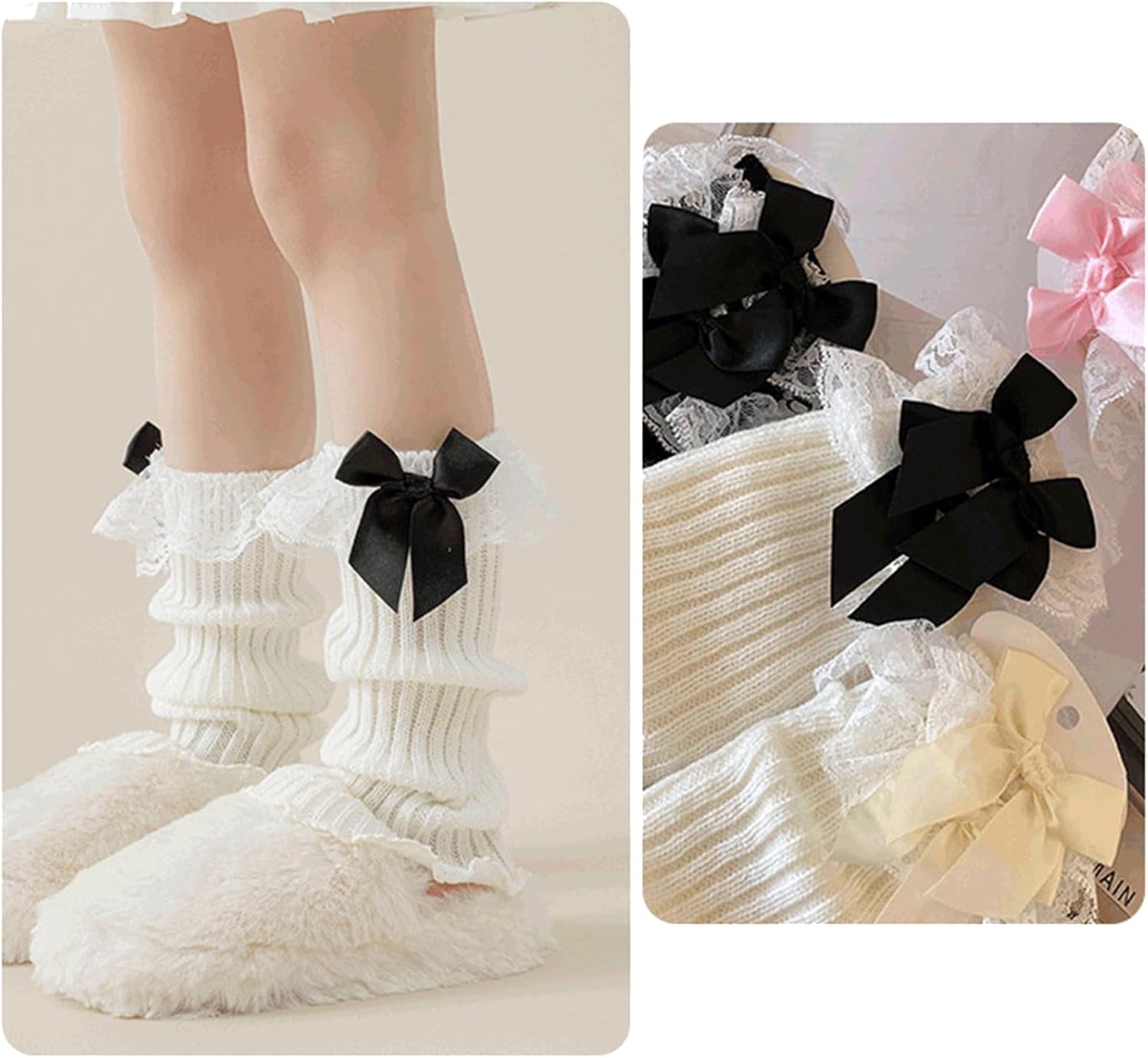 Handmade Crochet Leg Warmers Lace Bowknot Socks for Little Girl Slouchy Breathable Warm Leggings Sweet Leg Covers Children