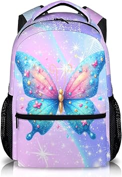 Backpack for Kids Girls - Butterfly Schoolbag for Kindergarten Elementary Primary Middle College - Girls Backpacks Ages 6-8 - 17 Inch Durable Bookbag