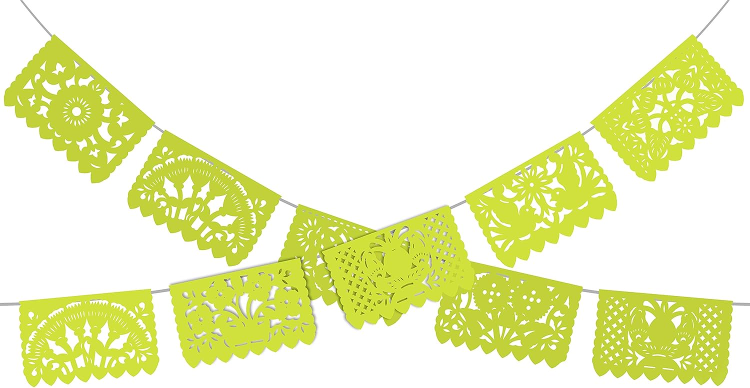 Banderines Mexicanos de colores 5 Pk Papel Picado Banner Paper Flags 60 ft total in colors Pink, Orange, Green, Yellow, Blue, Tissue PAPER Fiesta party supplies for Weddings Birthdays Taco Coco wsmix1