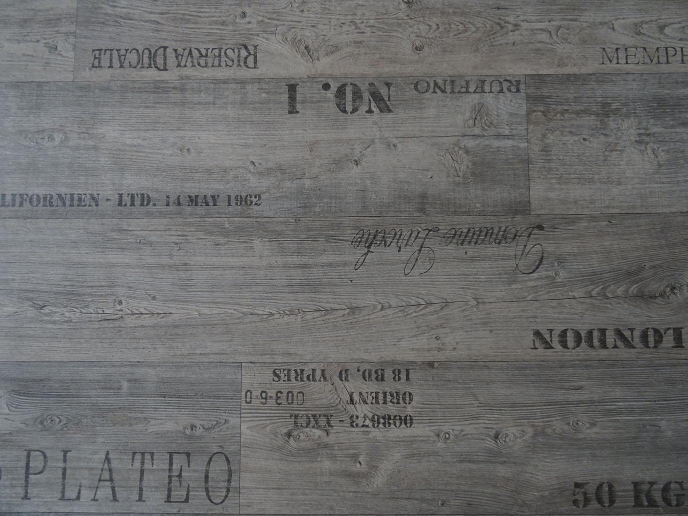 Pavimento de PVC con letras, marrón claro, Corte (4m de ancho / 8,5m de largo)