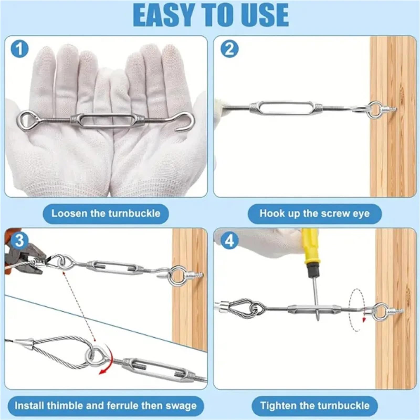 5/10 pezzi di tenditore for cavi metallici da giardino regolabili, for con fibbia for impieghi gravosi, in acciaio inossidabile Tenditori(10PCS,M6)