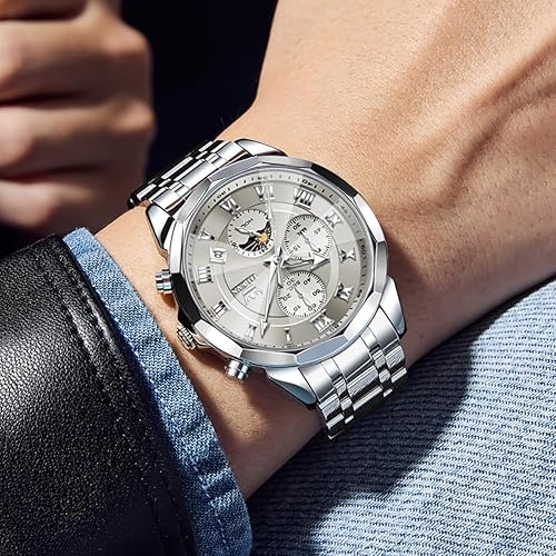 Miniatura 5 de OLEVS - Reloj para hombre de negocios, elegante reloj de diamantes de lujo, luminoso, fácil de leer, fecha, impermeable, de acero inoxidable, cuarzo