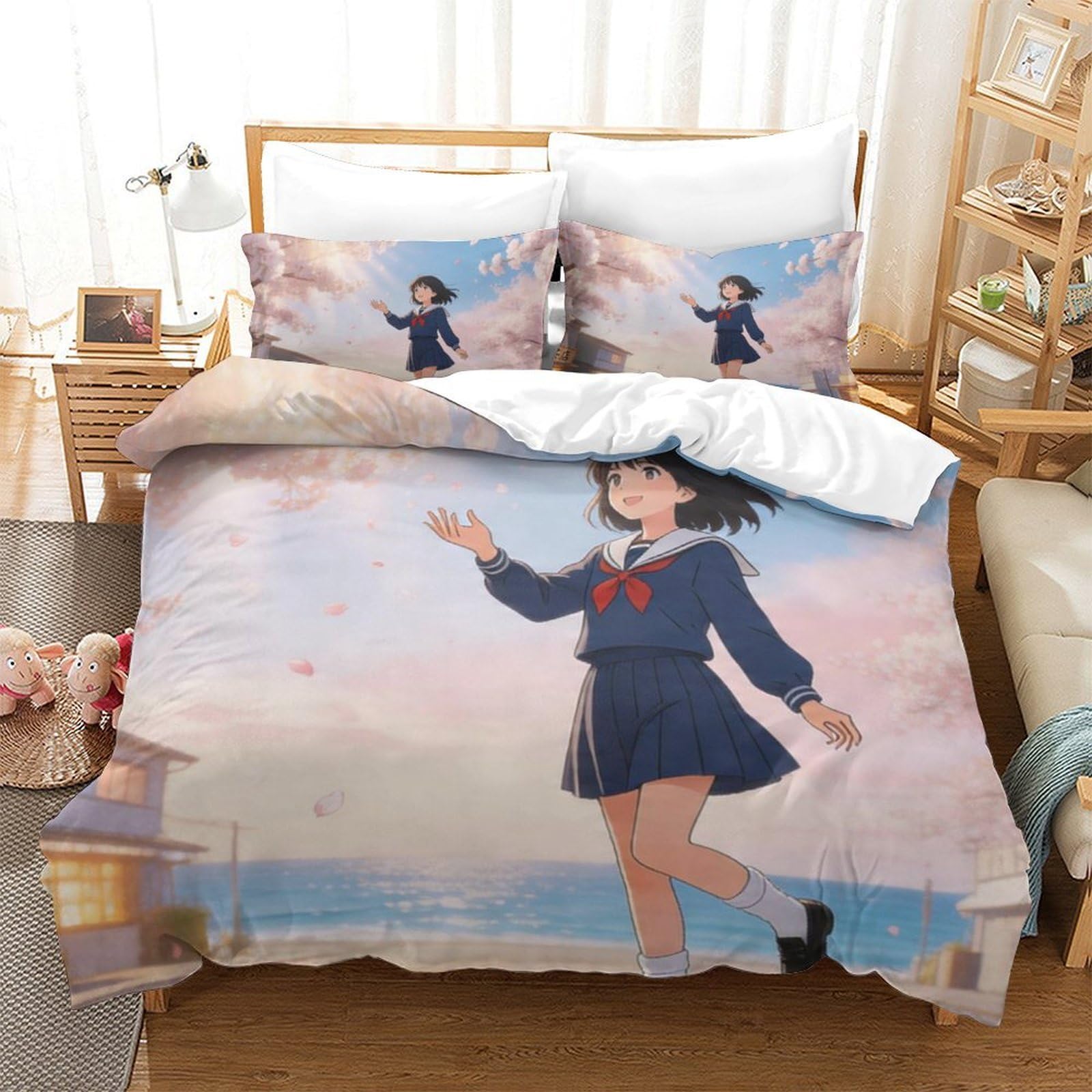 Housse de couette anime 140x200 avec motif artistique 3D en microfibre pour lit single