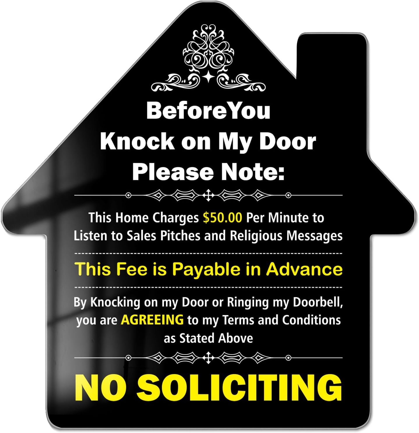 FTONENI No Soliciting Sign for House, Funny Dark Humor No Soliciting Sign for Front Door, No Soliciting Signs for Home, 5.7"" x 6"" Acrylic Self-Adhesive No Soliciting Sign - PZC021, Standard, Black