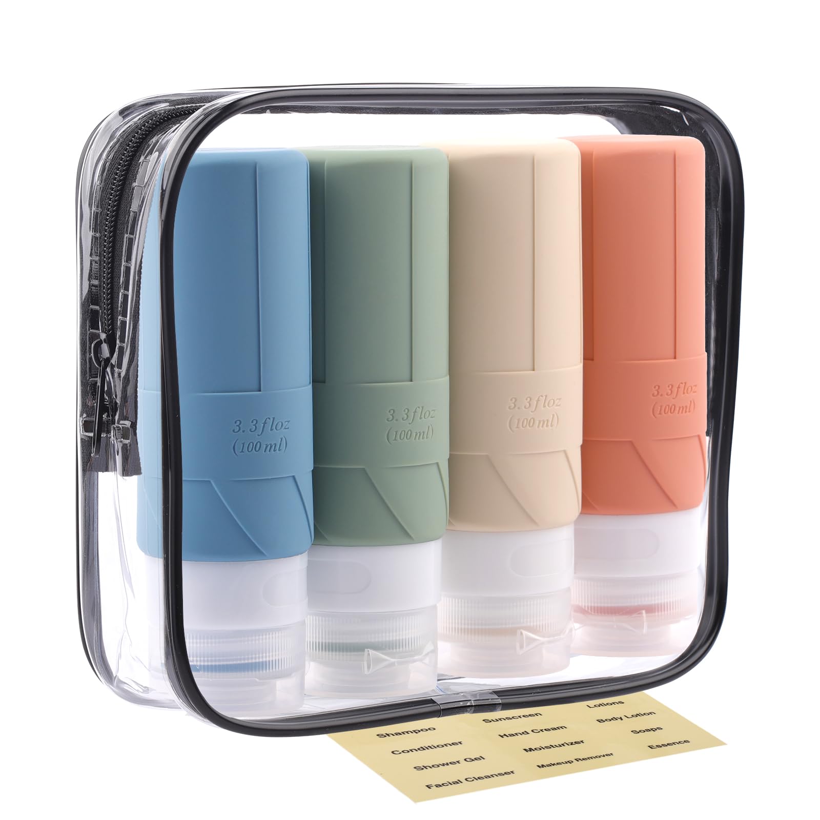 Fadvan 100ml Silicone Travel Bottle for Toiletries,travel bottles for toiletries,4 Pack Leak Proof Refillable Squeezable Containers for for Shampoos Conditioner and Cream