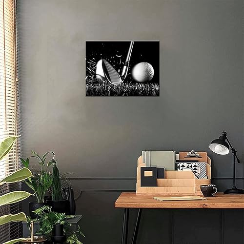 Miniatura 2 de Lienzo impreso en blanco y negro, póster de golf, cuadro de arte de pared, pelota de golf, pintura de lona deportiva para gimnasio, sala de estar,