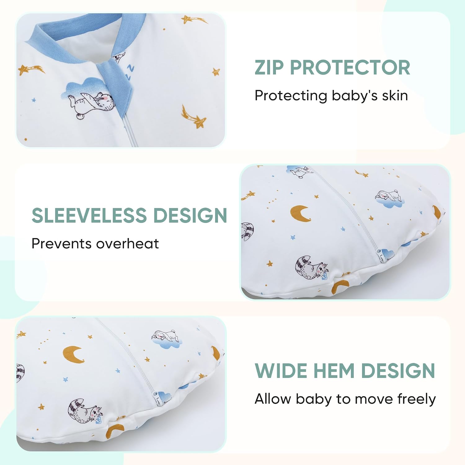 Miracle Baby Sleep Sack, 2.5 Tog 100% Cotton Baby Wearable Blanket with 2-Way Zipper, Sleeveless Sleeping Bag for Infants