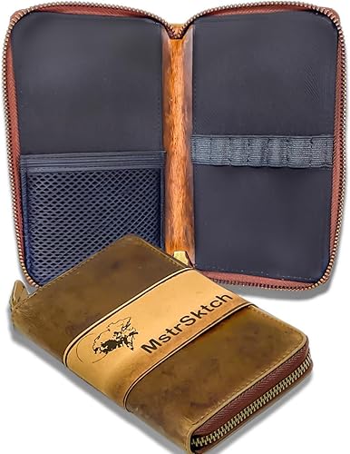 Estuche de cuero para artistas, diseñadores, arquitectos y entusiastas de la pluma estilográfica, en la oficina, escuela, universidad y viajes