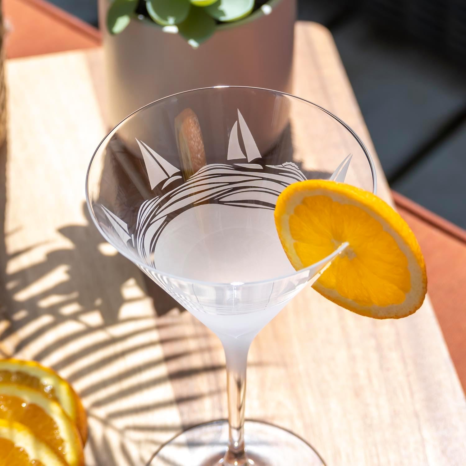 Rolf Glass Regatta 10oz Martini Cocktail Glass | Set of 4 Lead-Free Glasses | Proudly Made in the USA | Engraved Nautical Sailboat Martini Glasses