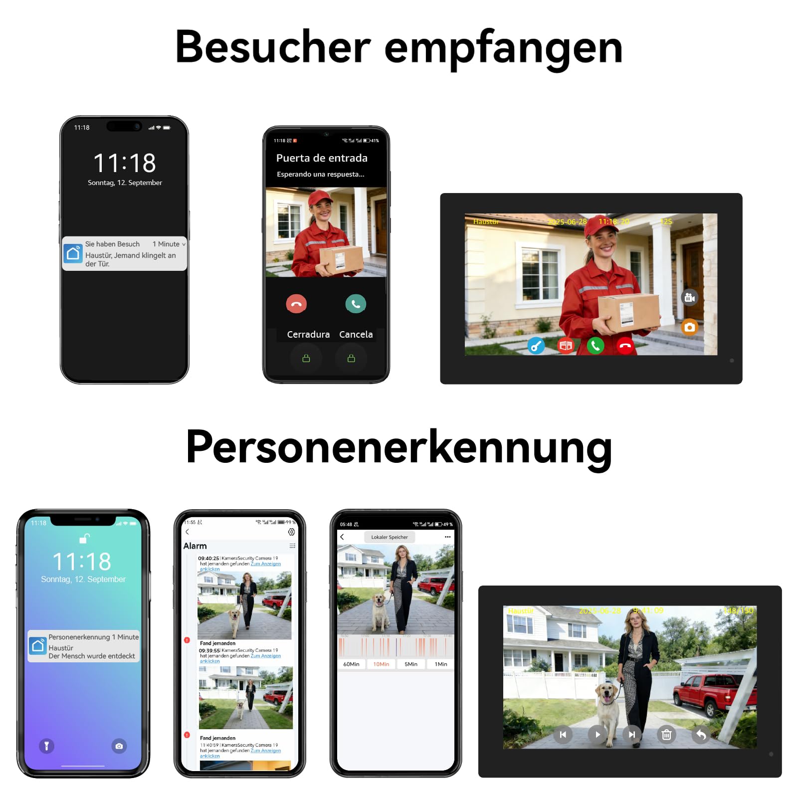 Video Türsprechanlage für 3 Familienhaus, 2-Draht,3X 7 Zoll Monitor & App - Smarte Video Türklingel mit Kamera & Gegensprechanlage, RFID, 2-Wege-Audio KW08-IP7-3F