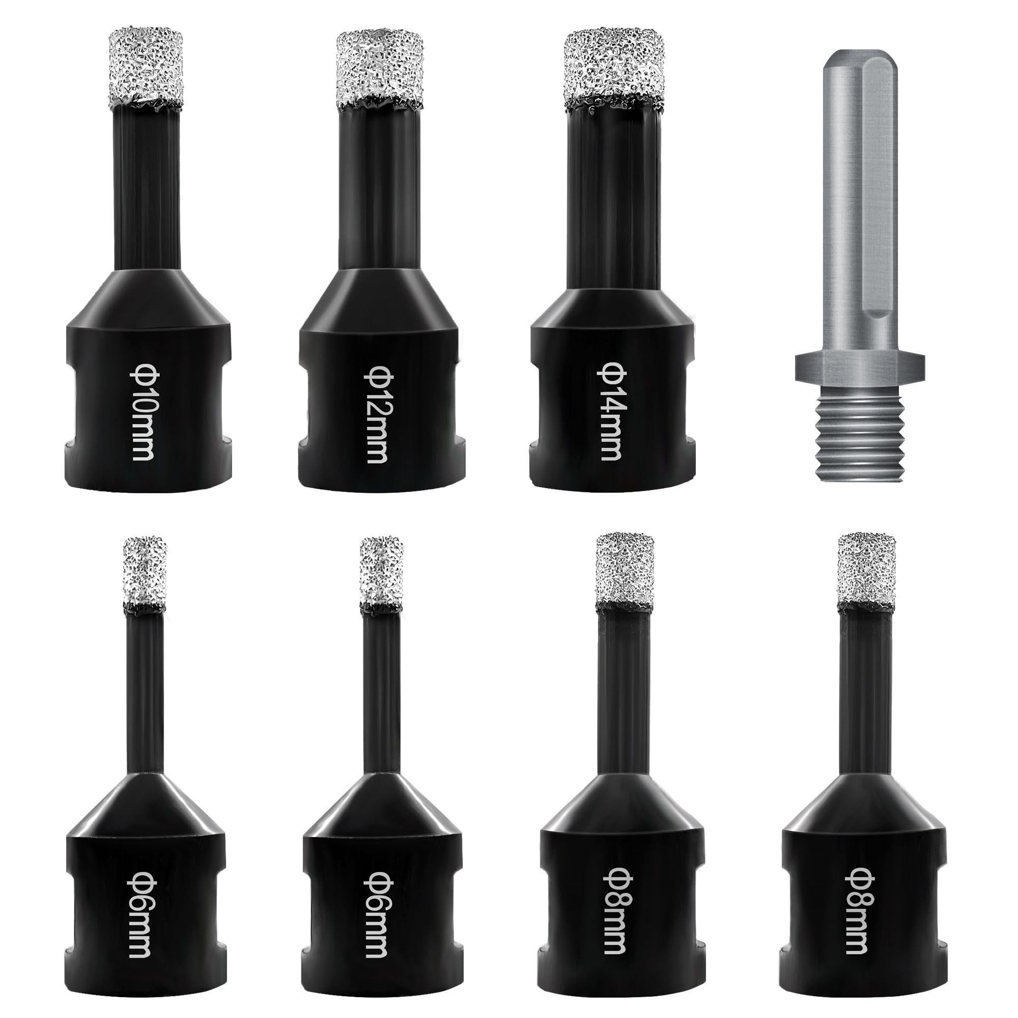 ASNOMY 8tlg M14 Diamant Fliesenbohrer Set 6|6|8|8|10|12|14 mm M14 Diamant Lochsäge Bohrkrone zum Bohren von Fliesen mit Adapter, Diamantbohrer Set für Porzellan Fliese Granit Marmor Glas