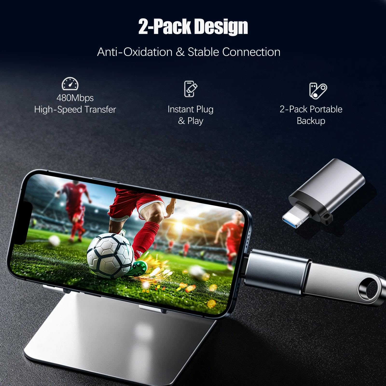 Adattatore USB a Lightning,2pcs USB Femmina Jack Cavi per Apple Maschio Spinotto Convertitore USB Cavo Presa Accessori 3.0 OTG Camera Adapter Supporta Hub, Mouse, Tastiera, Lettore di Schede