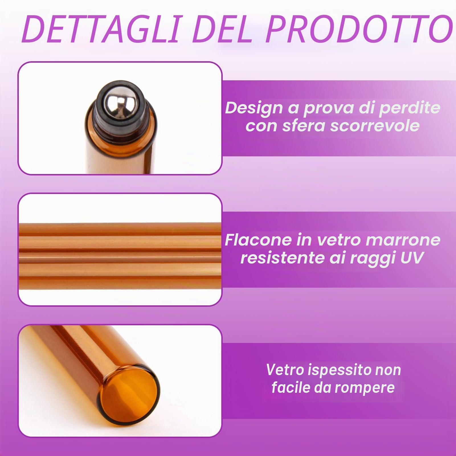 16 Pezzi Roll-On in Vetro Marrone da 10ml per Oli Essenziali, Marrone Roll On Bottiglia Boccette Vuote Contenitore Flaconcini Vuoti con Sfera in Acciaio Inossidabile, per Aromaterapia, Profumi