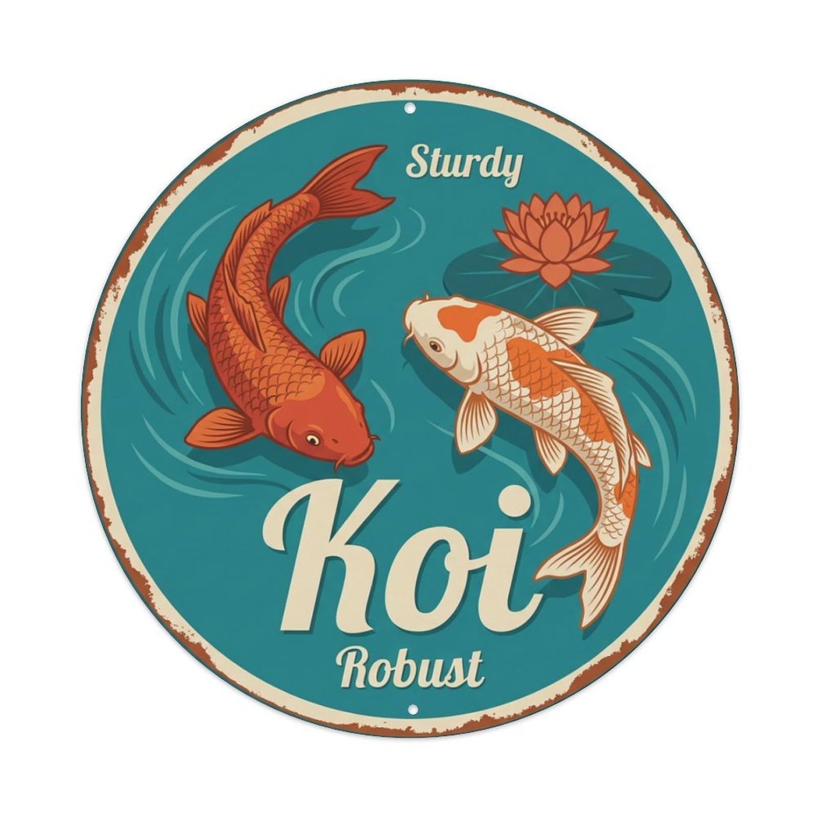 Metal Tin Sign Koi Fish Robust Strong Solid Japan Retro