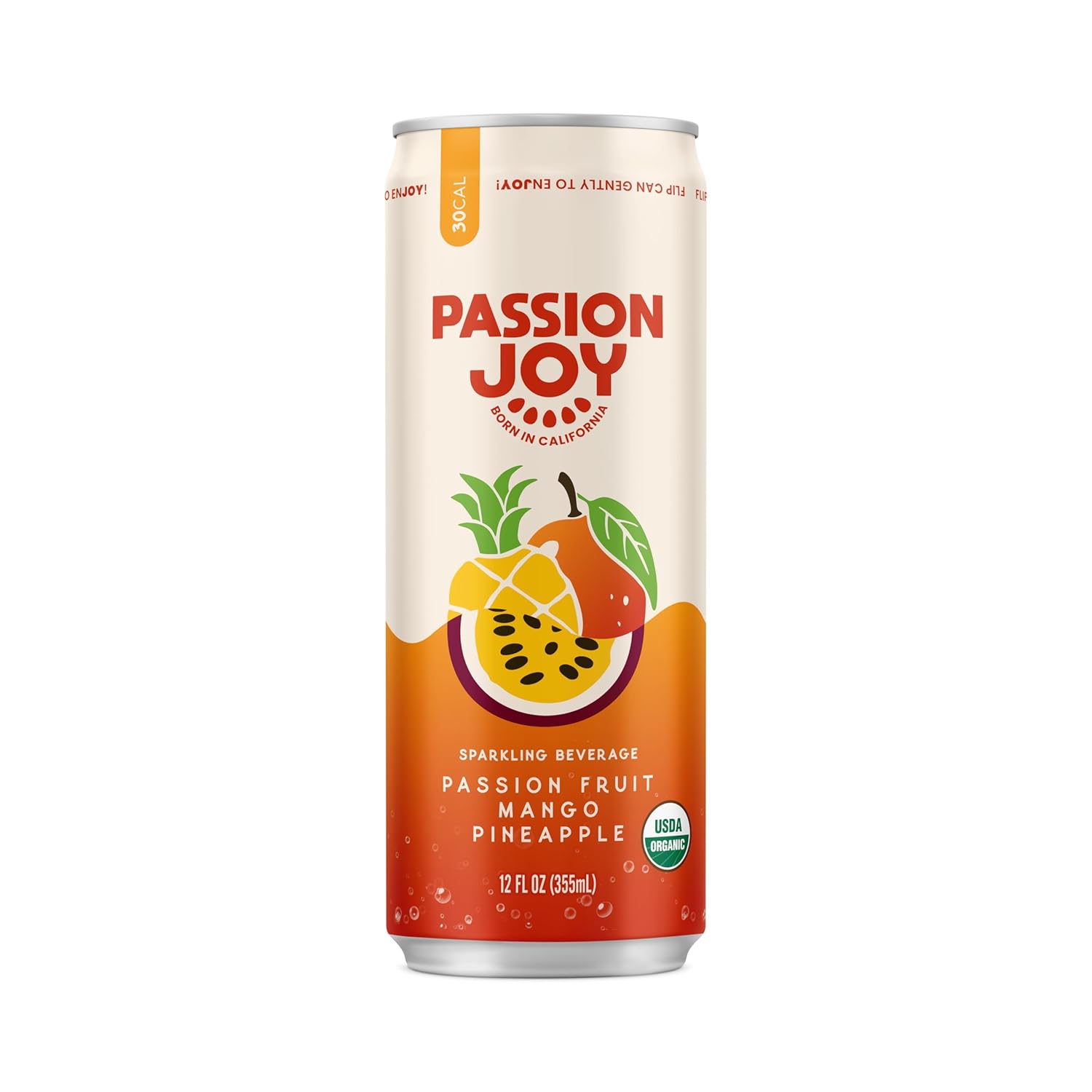 Passion Joy Organic Soda – Passion Fruit Mango & Pineapple, 12 oz Slim Cans (Pack of 12)