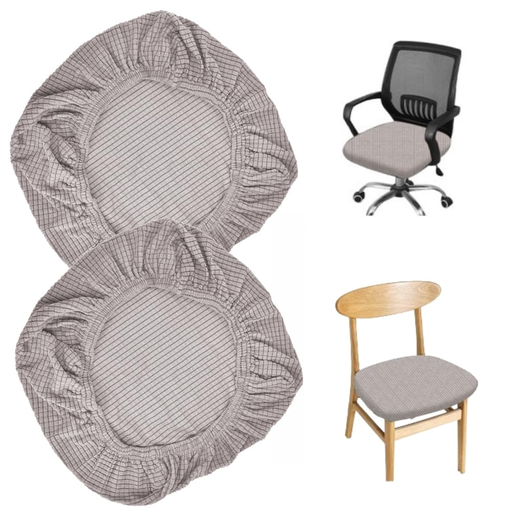 CAREDGO Funda Asiento Silla Gris Oficina Funda Silla Escritorio Fundas para Silla de Ordenador Funda para Asiento Silla Comedor Funda Silla Gaming Funda Protectora (2 pcs Plata)