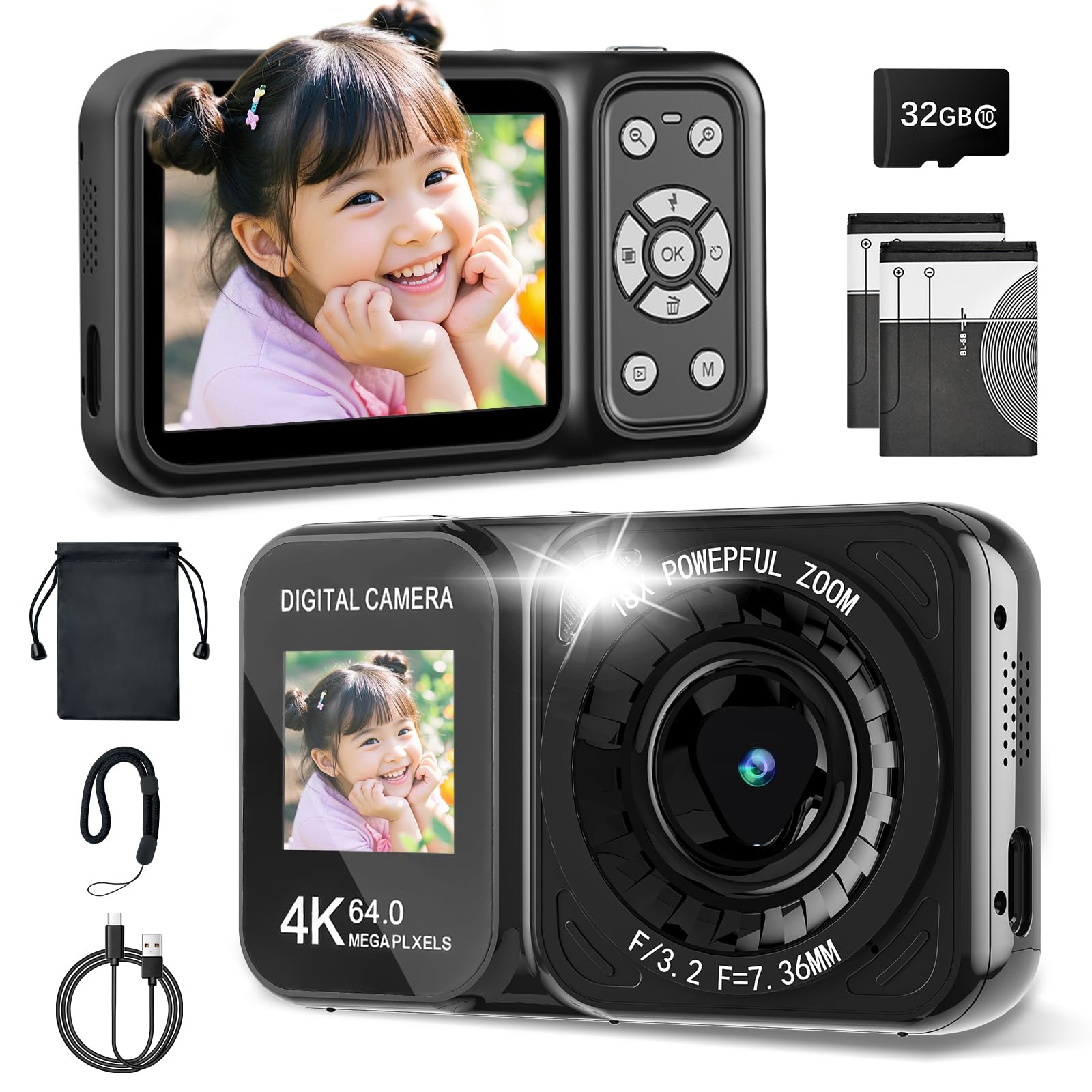 Amazon | 【一年保証】デュアルスクリーン デジタルカメラ 4K 6400万
