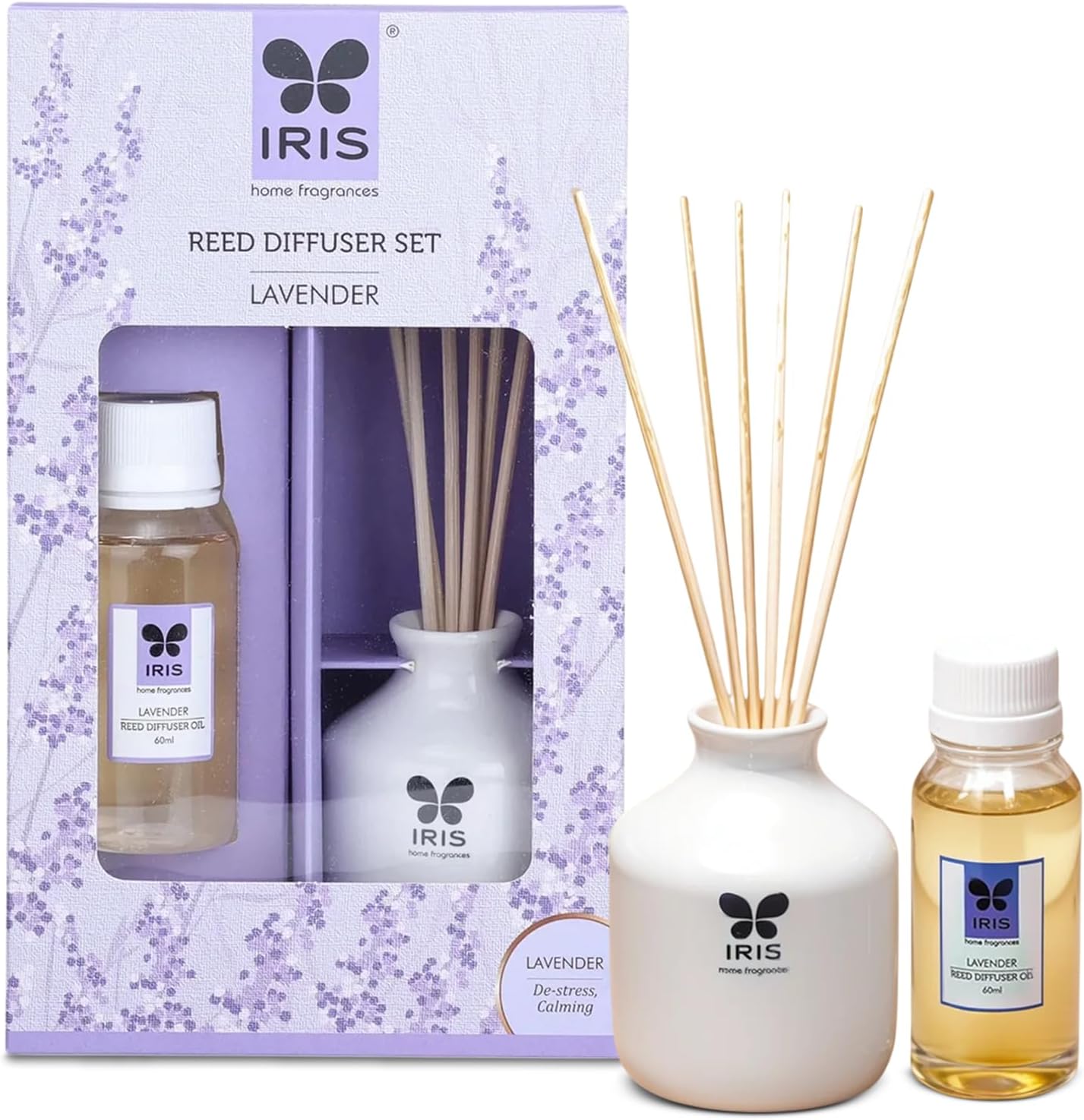 Home Fragrance,60Ml Lavender Reed Diffuser Set |Free 6 Reeds Sticks of 7.5"|Stress Relief & Aromatherapy |Long-Lasting,Smoke-Free Air Freshener for Home,Bedroom and Office | Ideal for Gifting