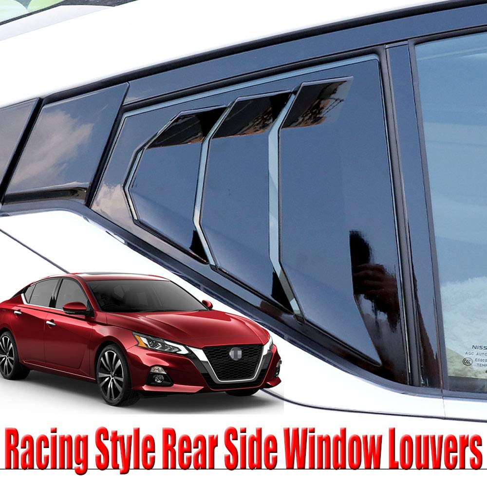 XITER 2PCS ABS Racing Style ABS Rear Side Window Louvers Air Vent Scoop Shades Cover Blinds for Nissan Altima 2019 2020 2021 2022 2023 2024 2025 (Mirror Black)