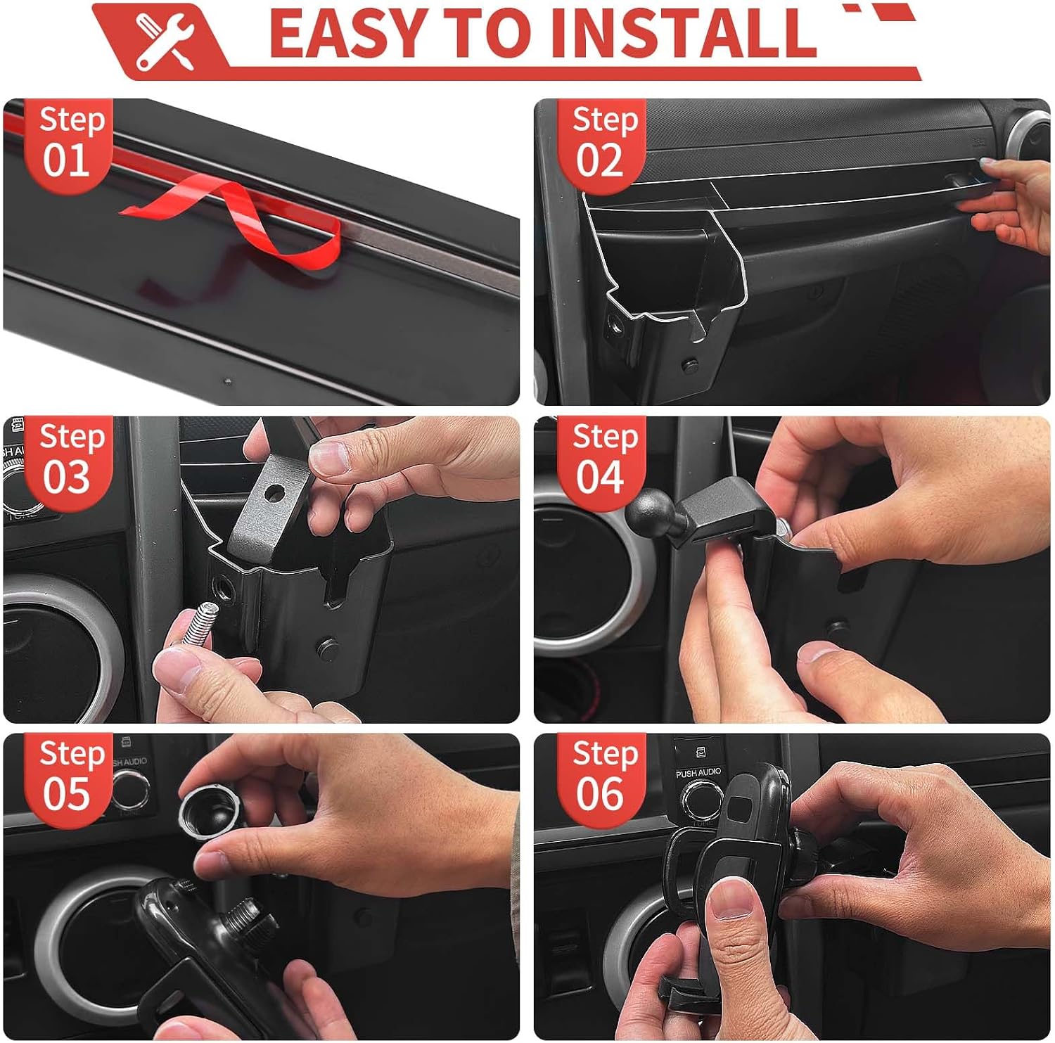 Co-Pilot Phone Holder Phone Mount with Storage Box Interior Accessories Compatible with Jeep Wrangler JK JKU 2007-2010
