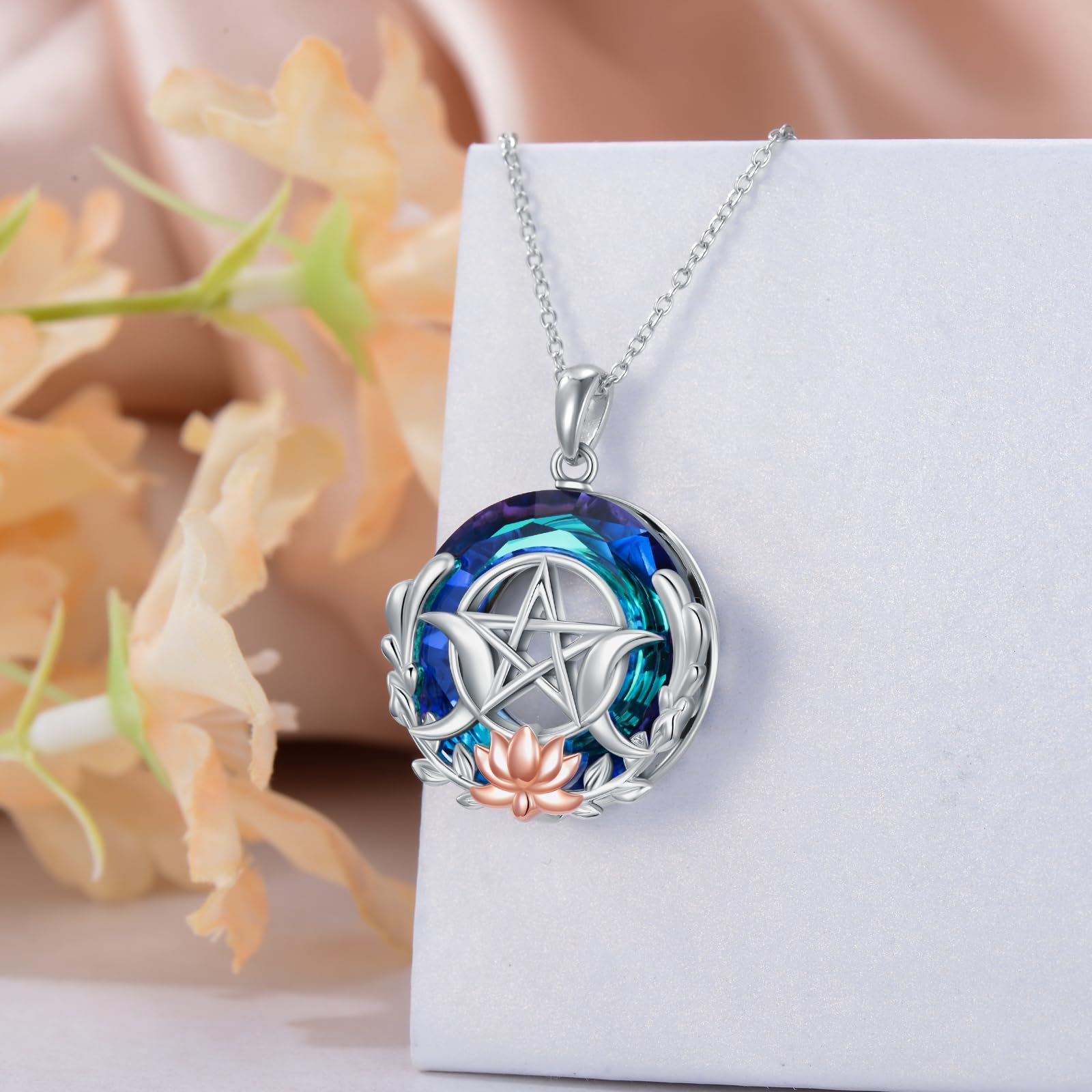 VONALA Triple Mond Pentagramm Halskette Silber 925 Hexen Kette Anhänger Hexen Schmuck Geschenk für Damen Mädchen Tochter Mutter Freund