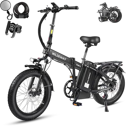 Wildeway Folding Electric Bike for Adults with 750W Motor 32Ah Battery Long Range FW11 Ebike 20 * 3.0 Fat Tire Foldable Adults Electric Bicycle for Men Women City Commuter Delivery 2 Seat