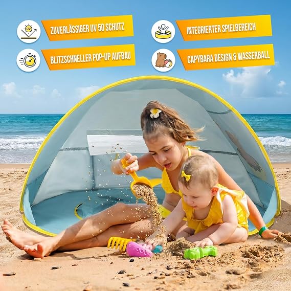 Chillife Beach Shelter Pop Up Set Portable Beach Tent with UV Protection and Wind Protection Water Polo Integrated Sandpit Pool Storage Pockets Zip Window for 2 People