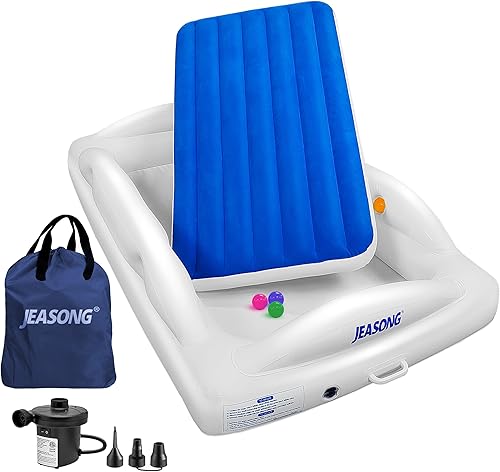 Miniatura 9 de JEASONG Cama inflable portátil para niños pequeños con 4 lados de seguridad, bomba eléctrica para colchón de aire para camping, fiestas de pijamas y