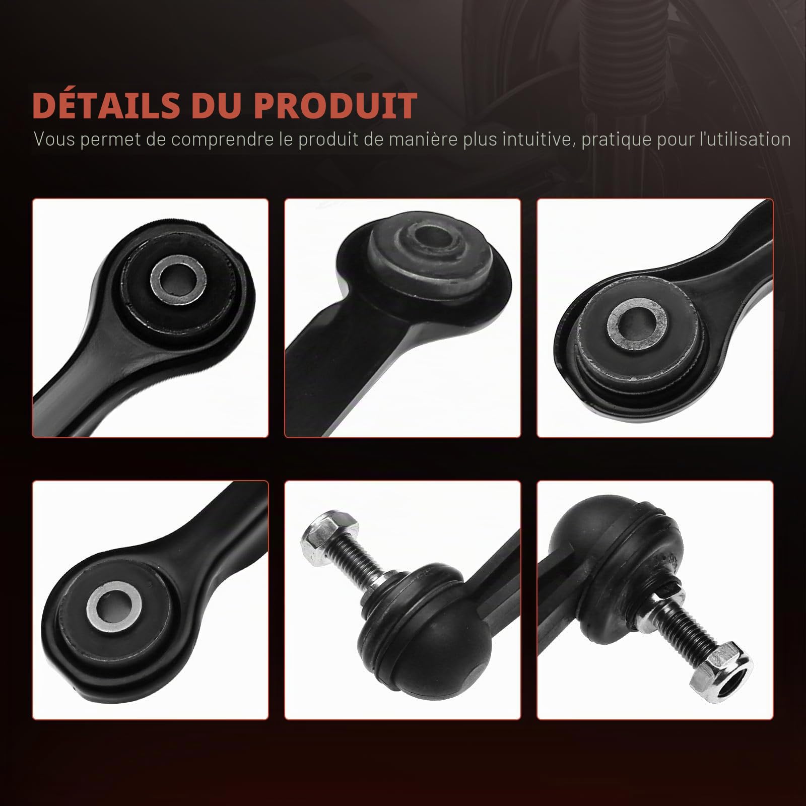 Frankberg 4 bras de suspension + 2 biellettes de barre stabilisatrice | arrière, gauche, droite, ci-dessous, 46802682; Compatible avec: 147 937, 156 932, GT 937, 156 Sportwagon 932