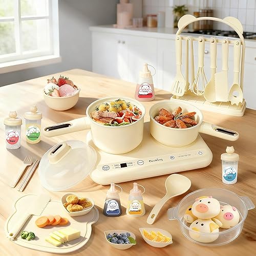 Cicicooie Mini Cooking Sets Real Kitchen for Food Making, Junior Easy Montessori Educational (Beige) - Beige