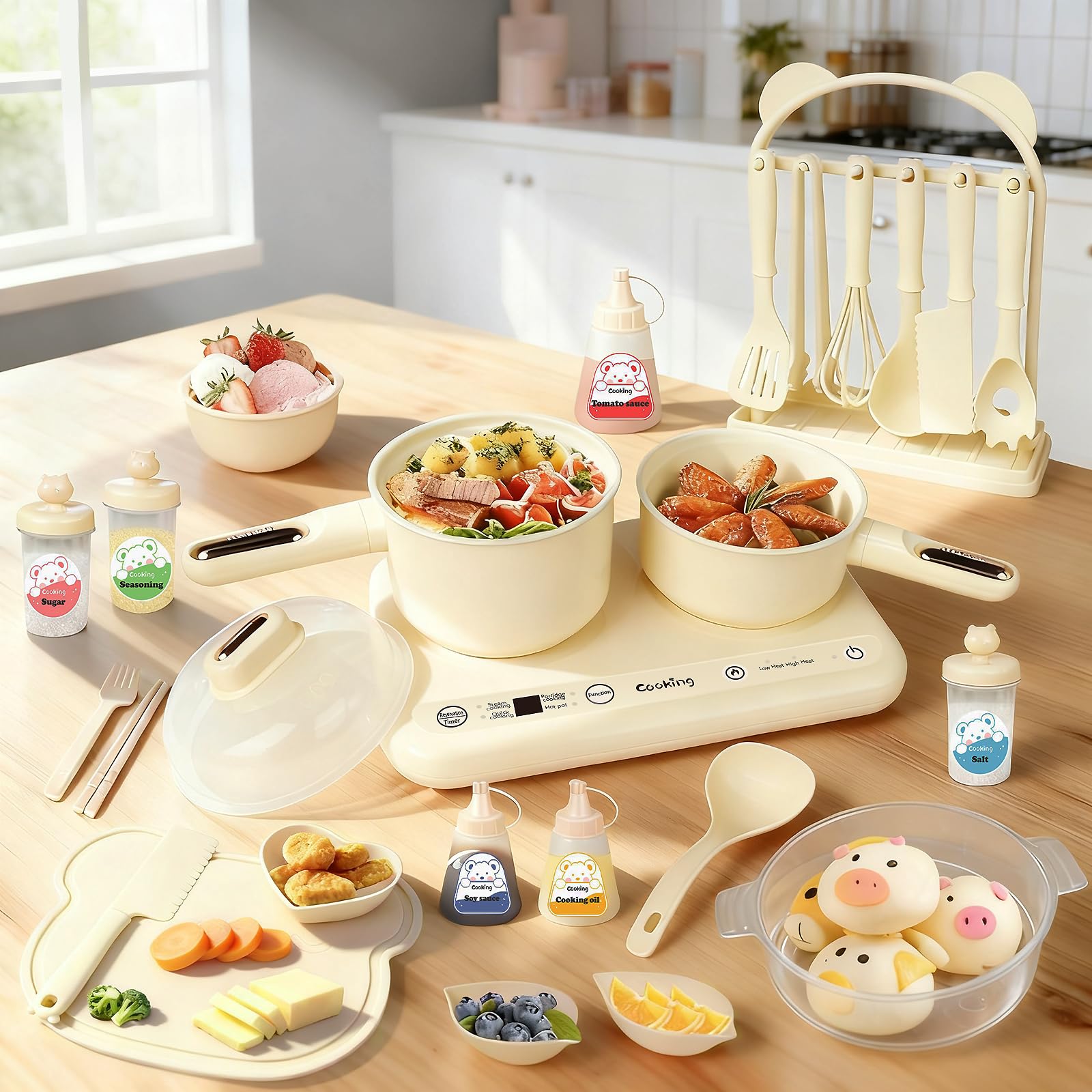 Photo 1 of Cicicooie Mini Cooking Sets Real Kitchen for Food Making, Junior Easy Montessori Educational (Beige)