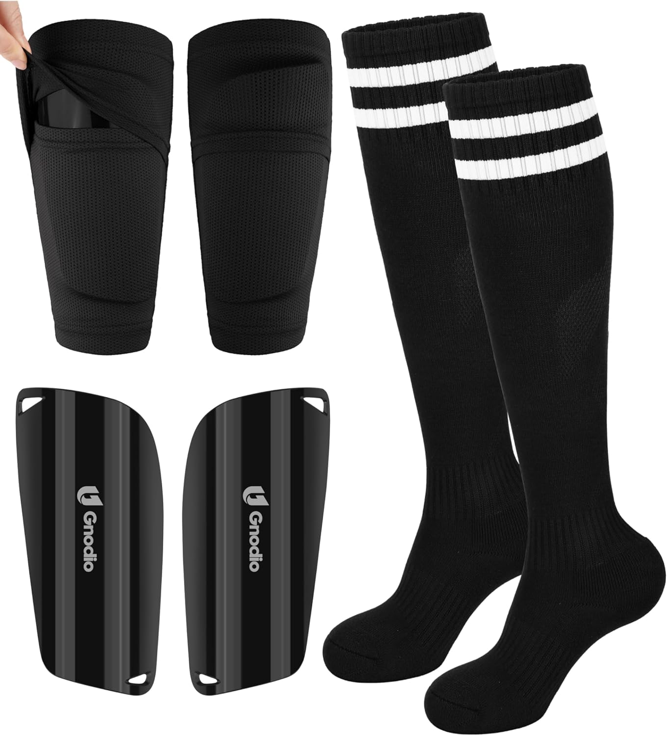 Kids Soccer Shin Guards with Sleeves and Socks Set
