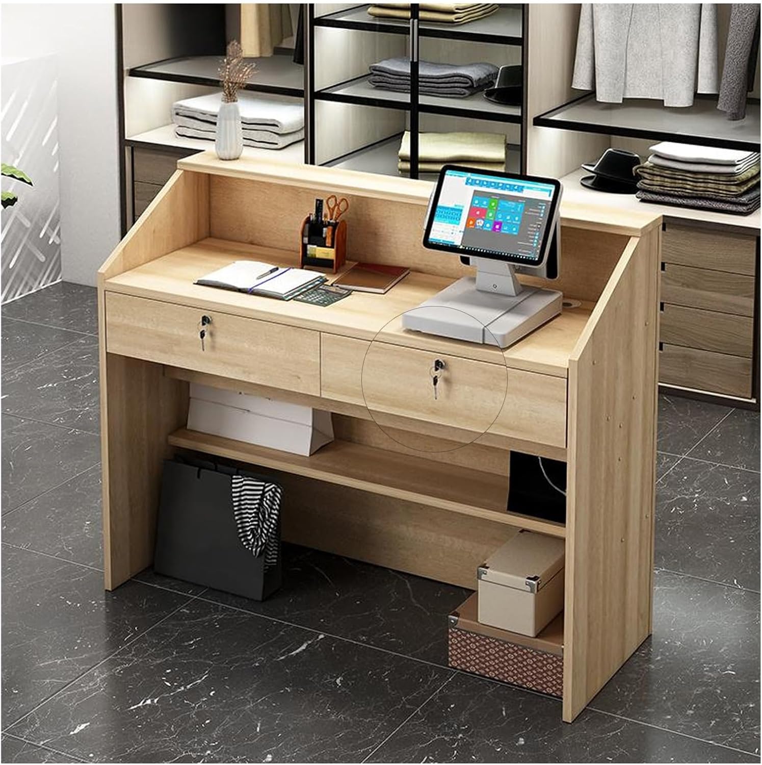 Reception Desk for Spaces with Lockable Drawer, Compact Office Counter Desk Counter Modern Front Lockable Drawers,Reception Desk with Lockable Storage, Welcome Checkout Counter for Salon & O