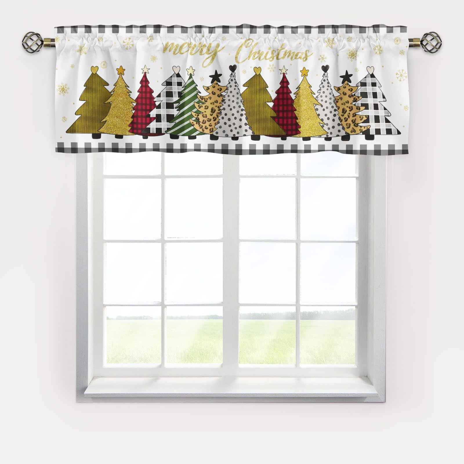 Christmas Tree Curtains Valance,Christmas Short Valance Window Curtains,Blackout Window Valance,Rod Pocket Valance Short Window Curtains,Farmhouse Country Curtains for Kitchen Window Bathroom Bedroom